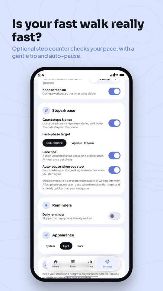 Step counting and pace settings