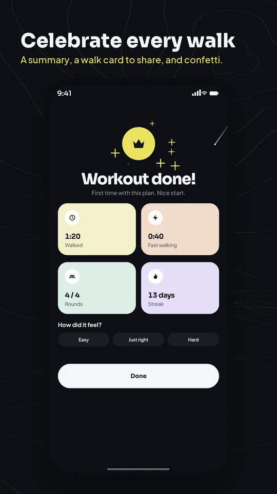 Workout done summary screen